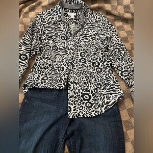 Charter Club petite Black and White Animal/floral Print blouse